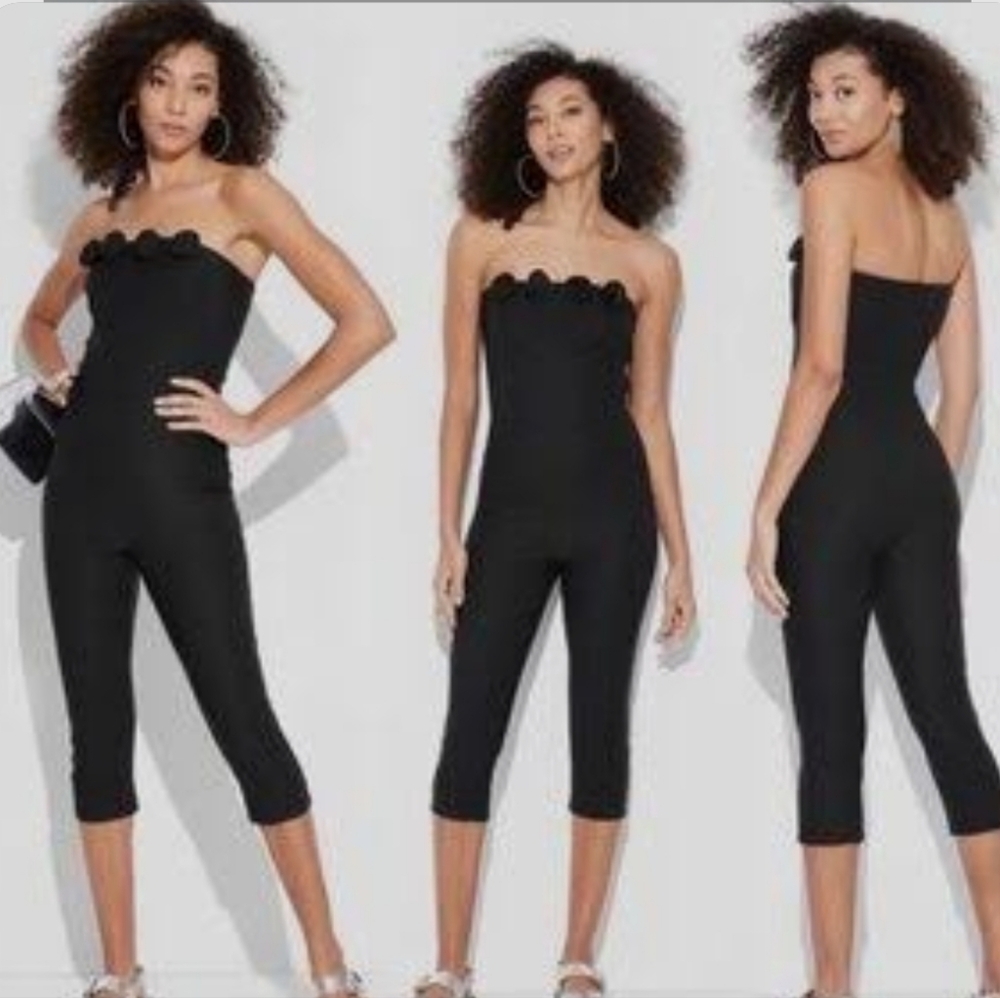 Black Rosette Cropped Jumpsuit
